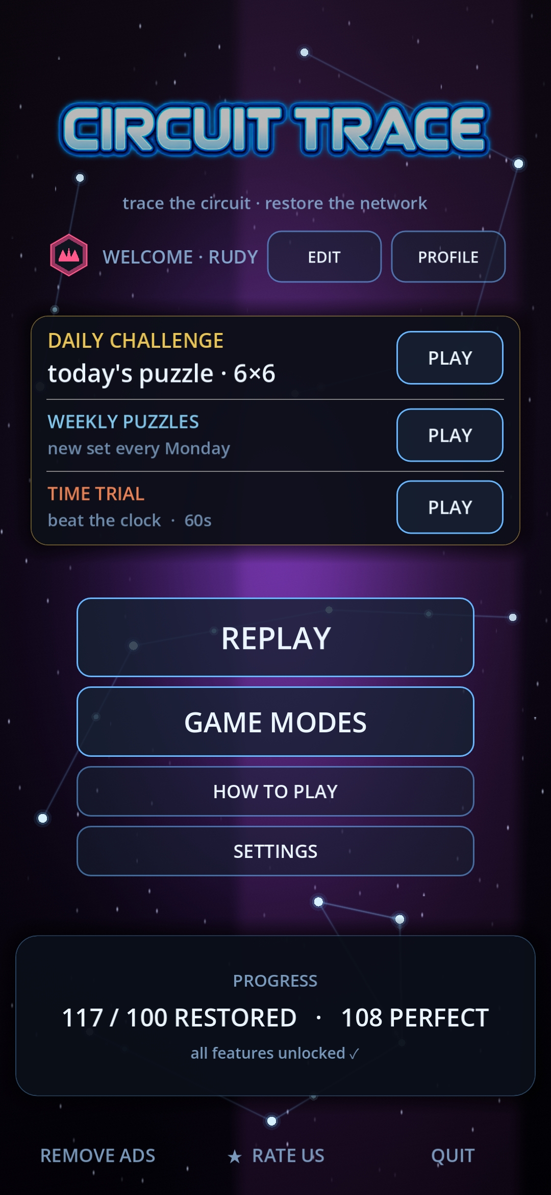 Circuit Trace main menu