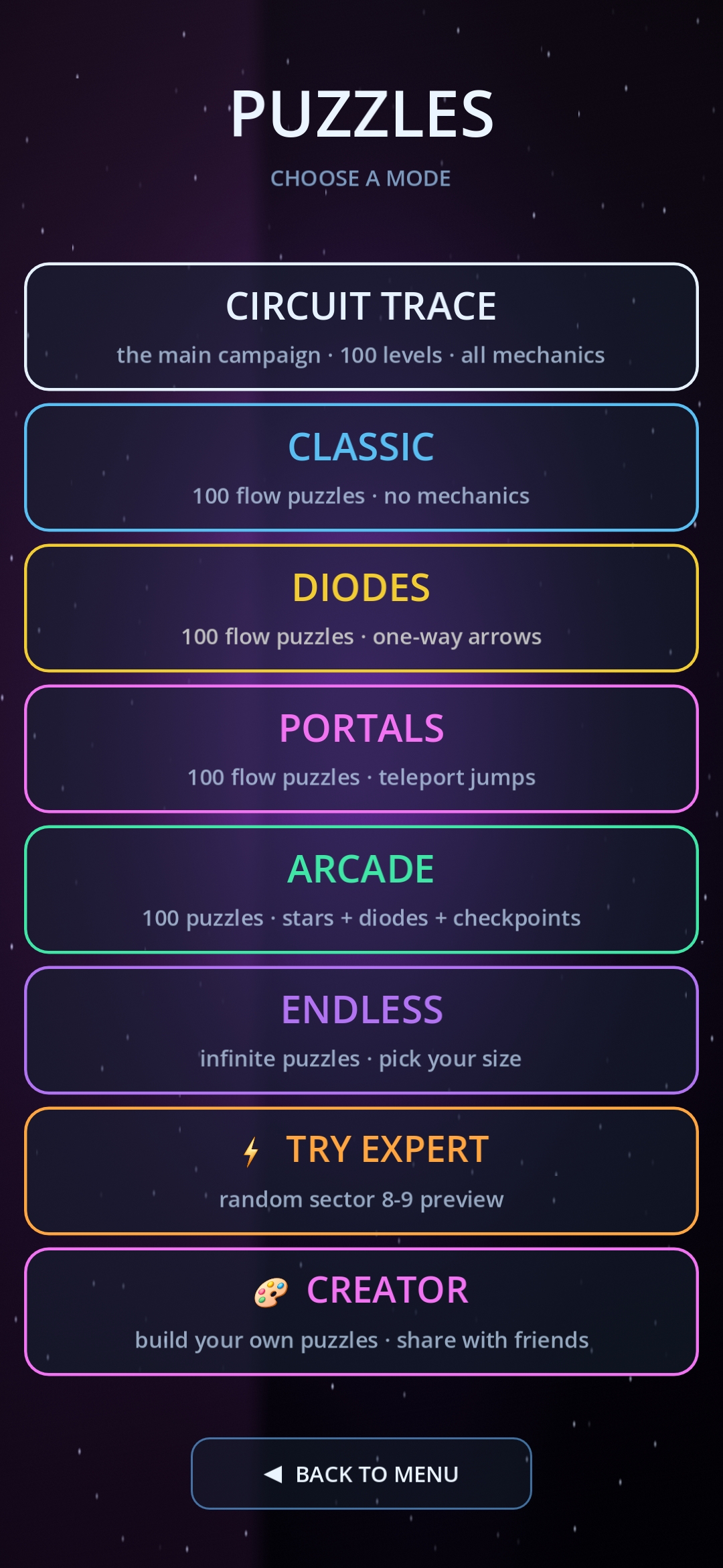 Seven game modes to pick from